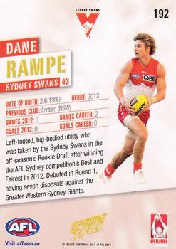 2013 Select Prime AFL #192 Dane Rampe Back